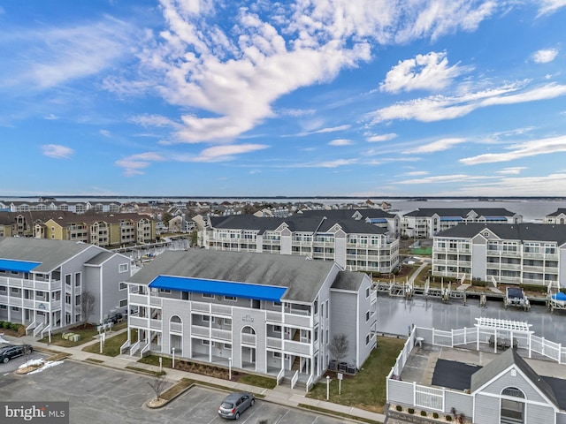 aerial view featuring a water view