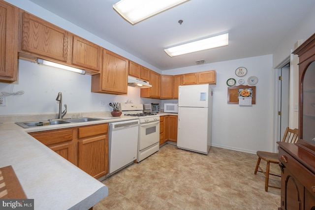 kitchen with sink and white appliances