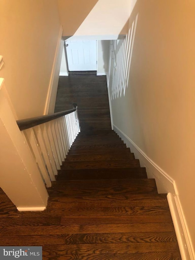 stairway featuring hardwood / wood-style floors