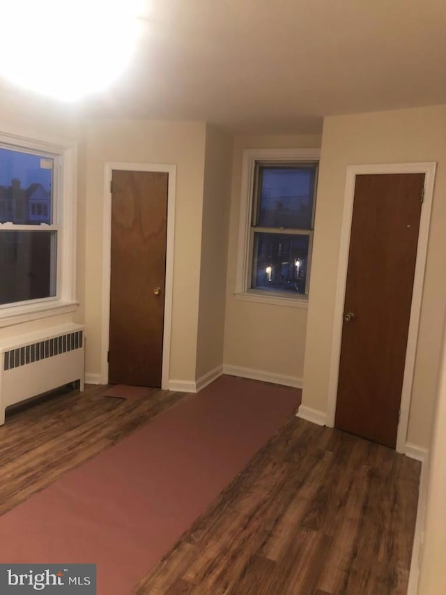 interior space featuring dark hardwood / wood-style floors and radiator