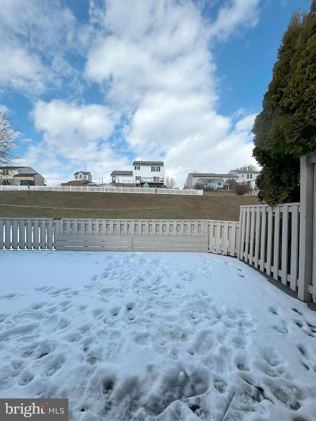 view of yard covered in snow