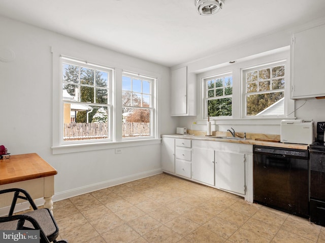 kitchen featuring black dishwasher, sink, and white cabinets