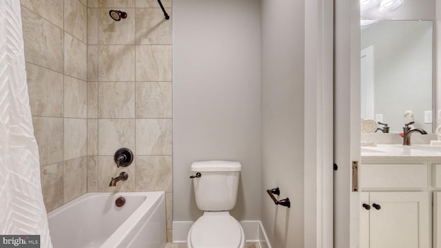 full bathroom featuring vanity, toilet, and shower / bathtub combination with curtain