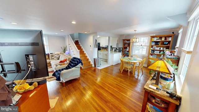 living room with hardwood / wood-style flooring