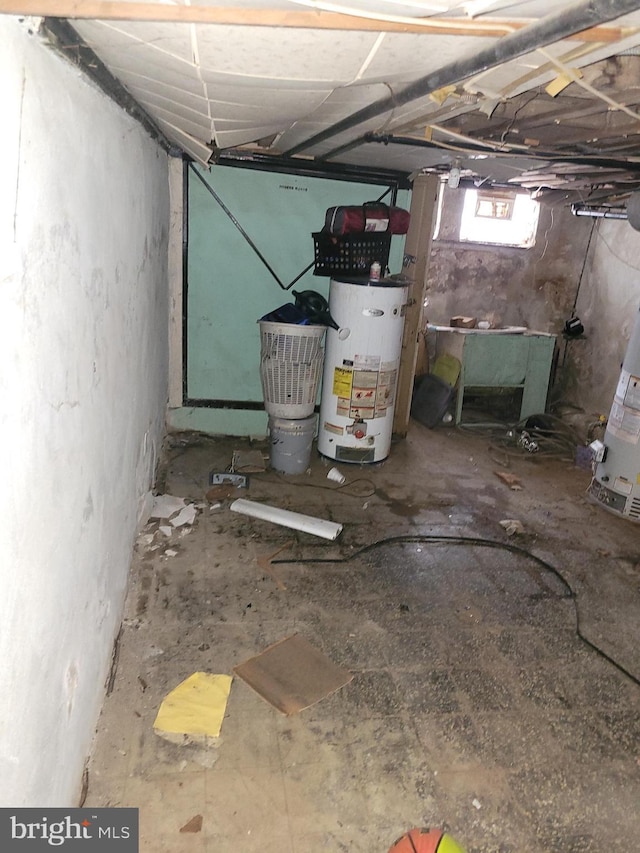 basement featuring gas water heater