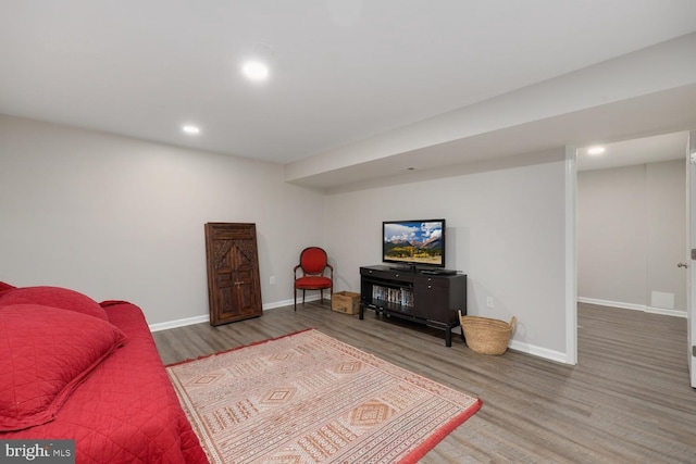 living room with wood-type flooring