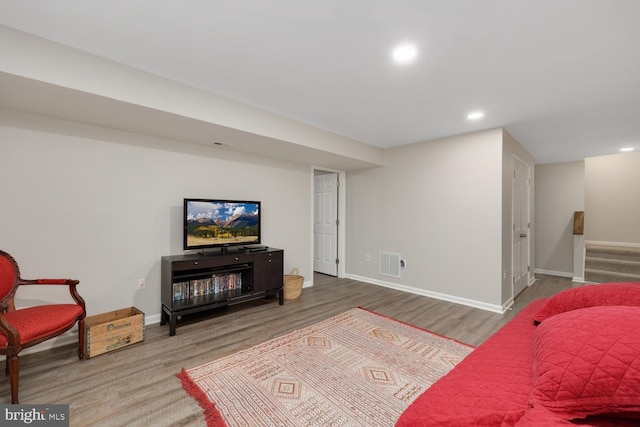 living room with hardwood / wood-style floors