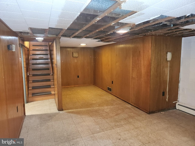 basement with wood walls