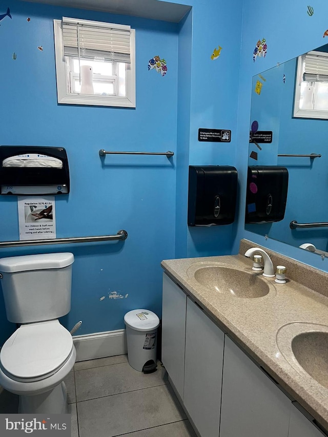 bathroom featuring tile patterned floors, vanity, and toilet