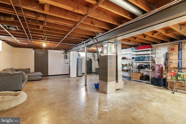 basement featuring gas water heater