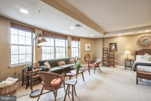 living room with light colored carpet