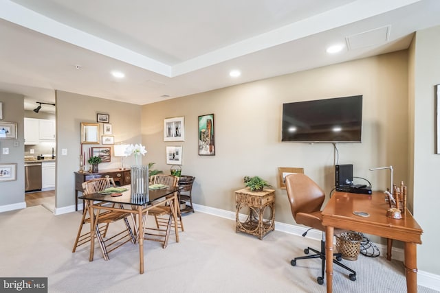 view of carpeted home office