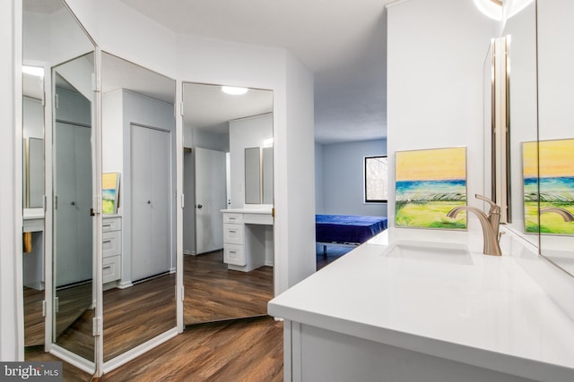 bathroom featuring wood-type flooring and sink