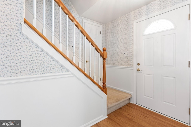 entrance foyer with light wood-type flooring