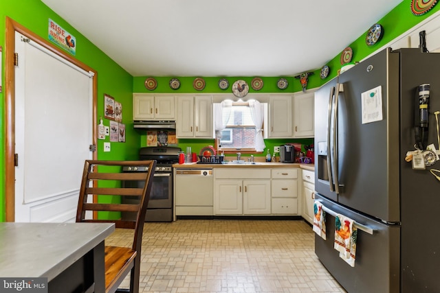 kitchen with sink, white cabinets, and appliances with stainless steel finishes