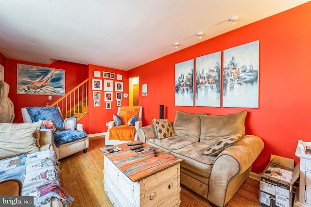 living room featuring light wood-type flooring