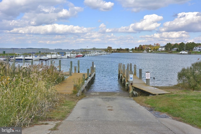 view of dock with a water view