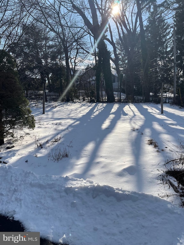 view of yard covered in snow