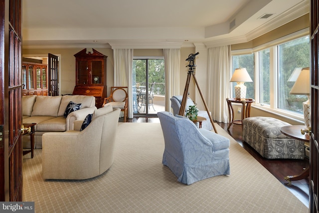 425 Windmere Dr Unit 2B, State College, PA 16801 - living room featuring a raised ceiling and ornamental molding