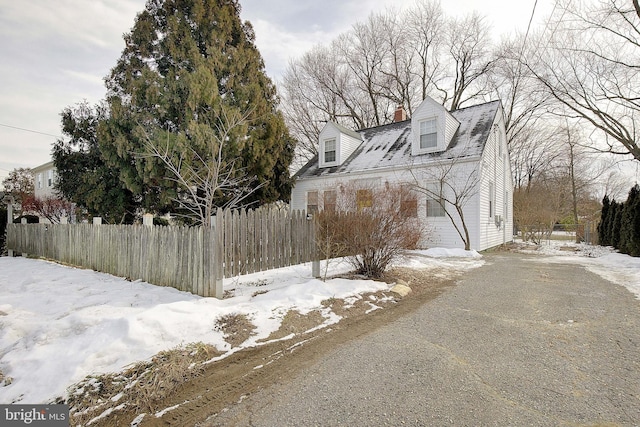 view of snow covered exterior