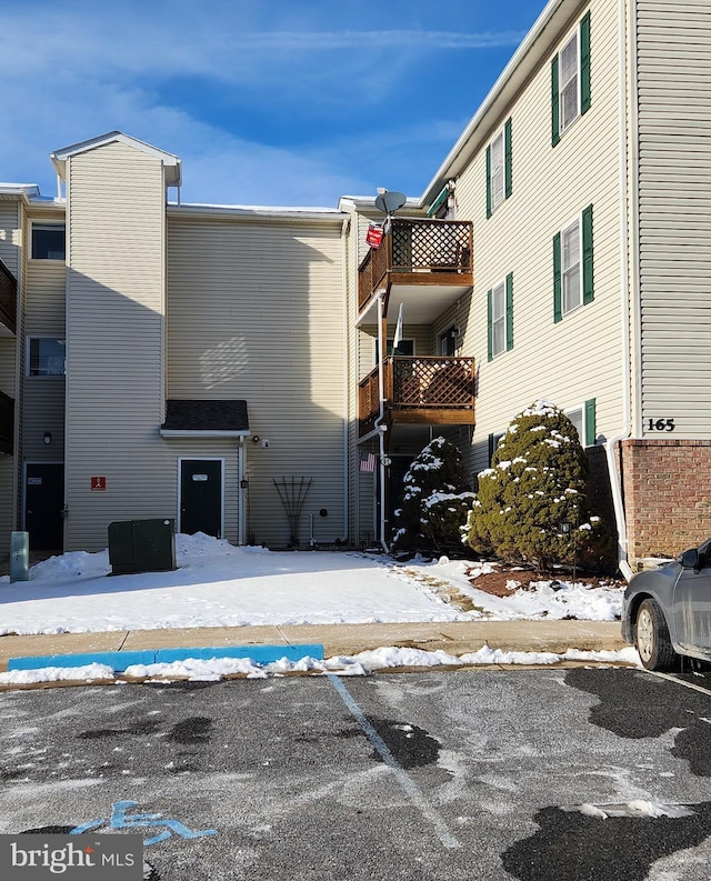 view of snow covered building