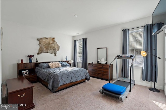 carpeted bedroom with multiple windows