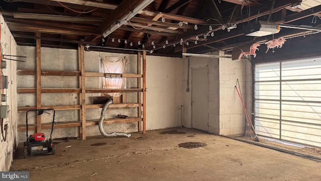 garage with a garage door opener