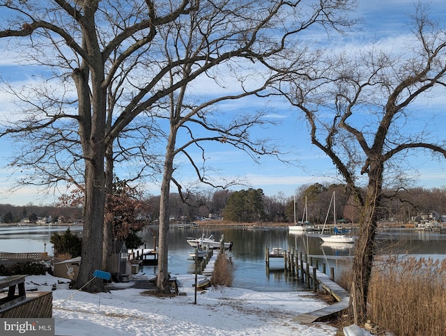 view of dock with a water view