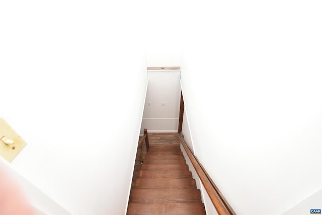 stairway featuring wood-type flooring