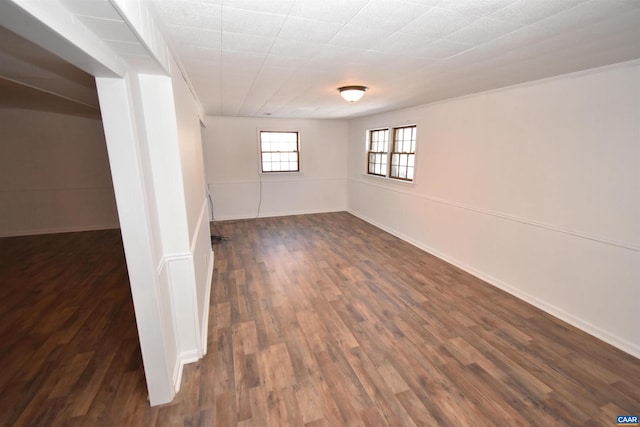 basement featuring dark hardwood / wood-style floors