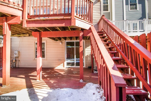 view of snow covered deck