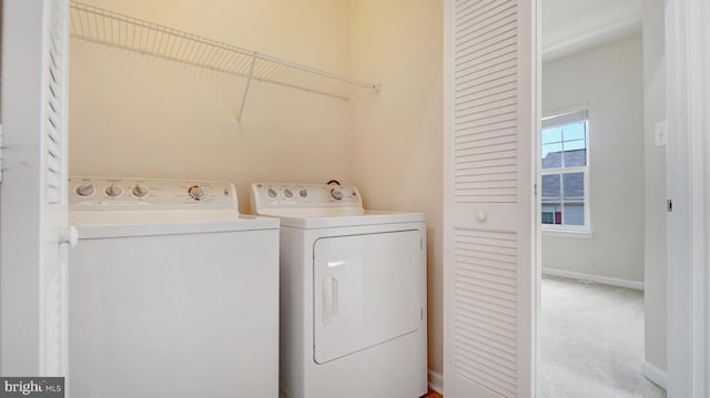 laundry area with carpet and washer and dryer