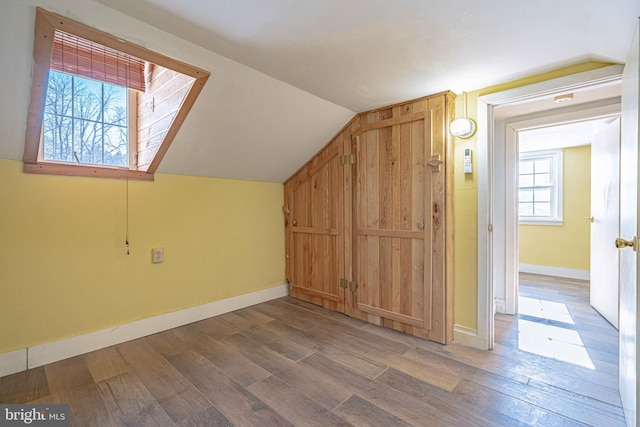 bonus room with lofted ceiling and wood-type flooring