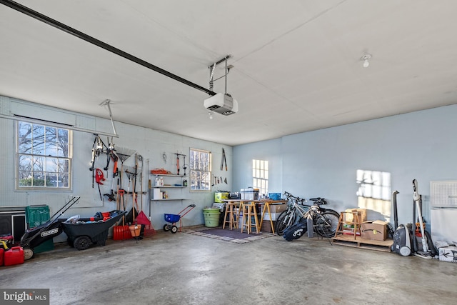 garage with a garage door opener