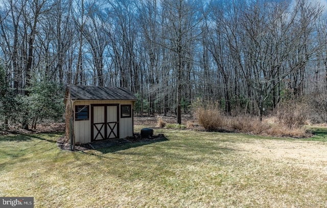 view of yard featuring an outbuilding and a storage unit