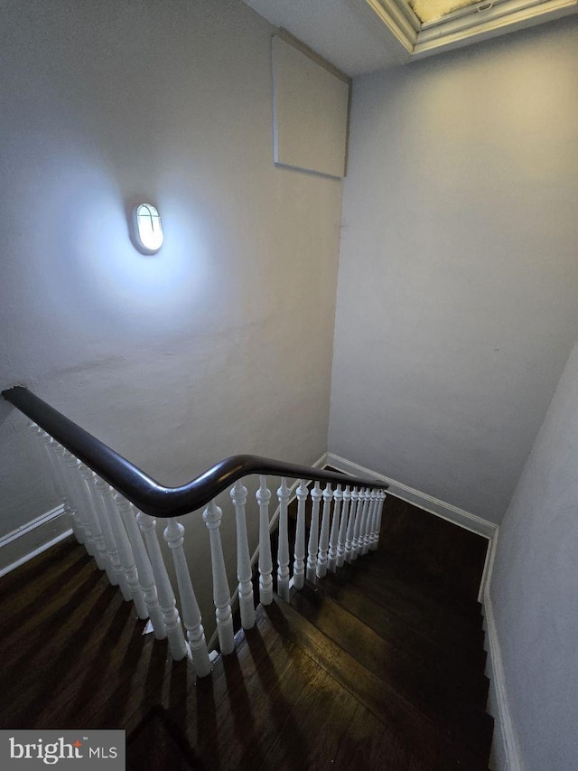 staircase with wood-type flooring