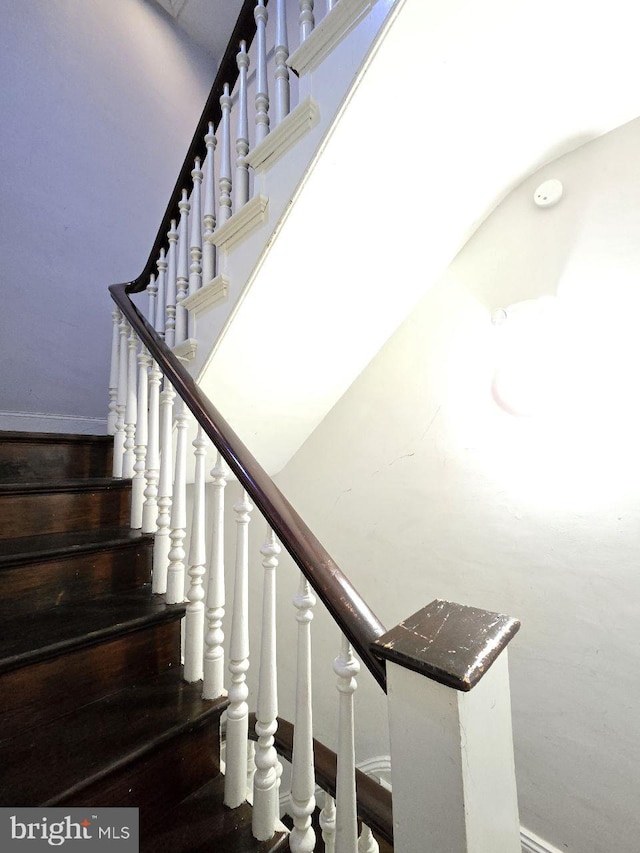 stairway with a high ceiling