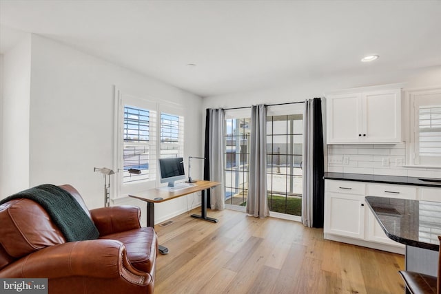 interior space with light hardwood / wood-style floors