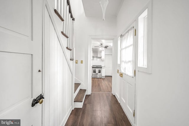 hall with dark wood-type flooring