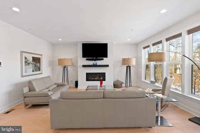 living room with light hardwood / wood-style floors