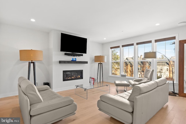 living room with light hardwood / wood-style flooring