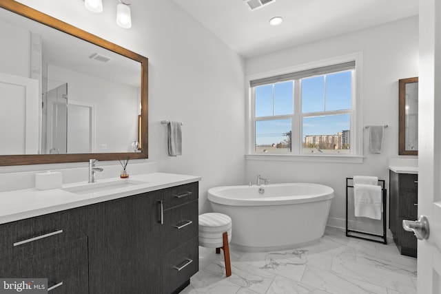 bathroom featuring vanity and a bath