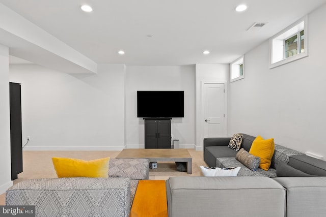 living room with carpet flooring