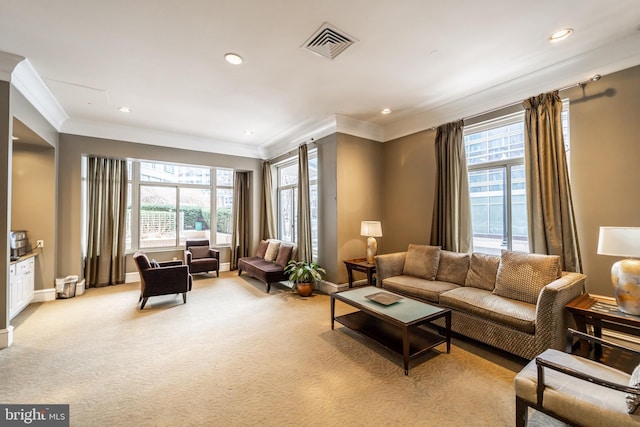 carpeted living room featuring a healthy amount of sunlight