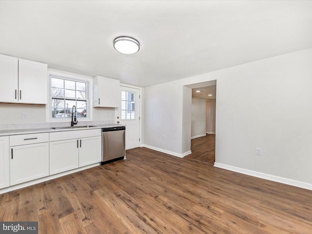 kitchen with white cabinetry, dishwasher, and sink