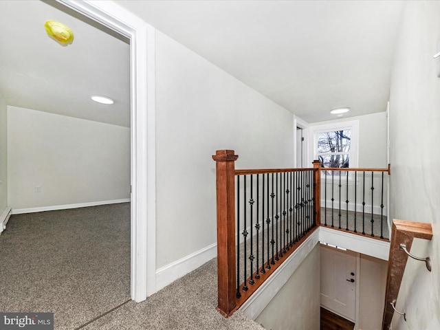 stairway with carpet floors