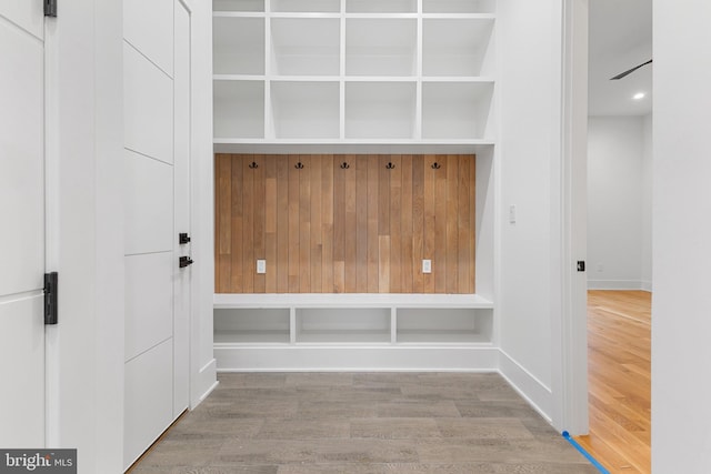 mudroom with wood-type flooring