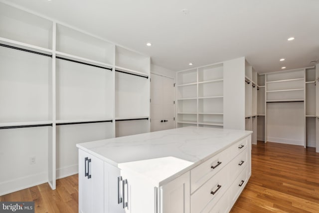 spacious closet featuring light hardwood / wood-style flooring