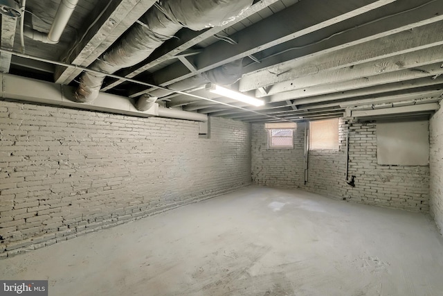 basement with brick wall