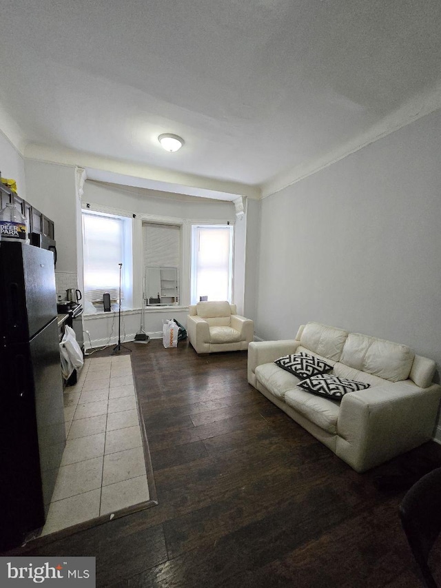 living room featuring dark hardwood / wood-style flooring